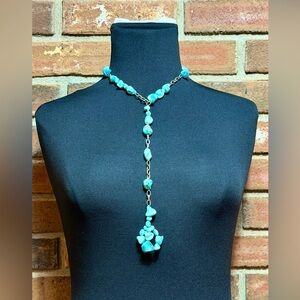 Unbranded Blue Stone Lariat Necklace Adjustable 16–34” Chain + 9” Drop